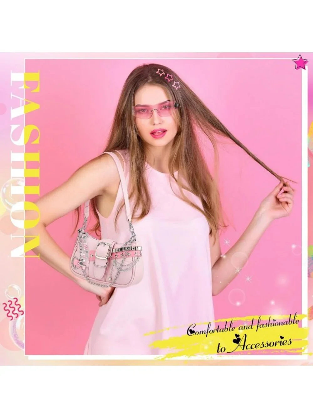 Trendy Y2K Mini Chain Hobo Bag for Women | Cute Goth Purse with Star Keychain